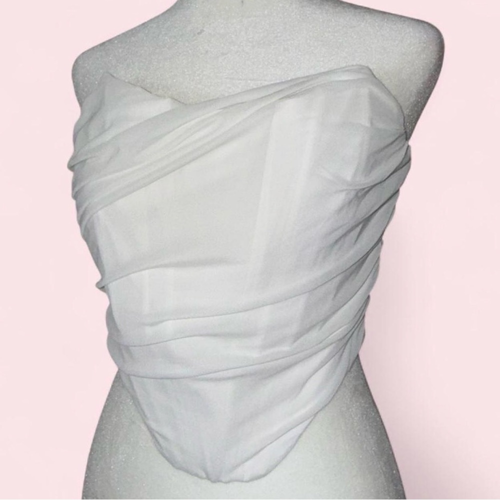 White Strapless Draped Bodice Top